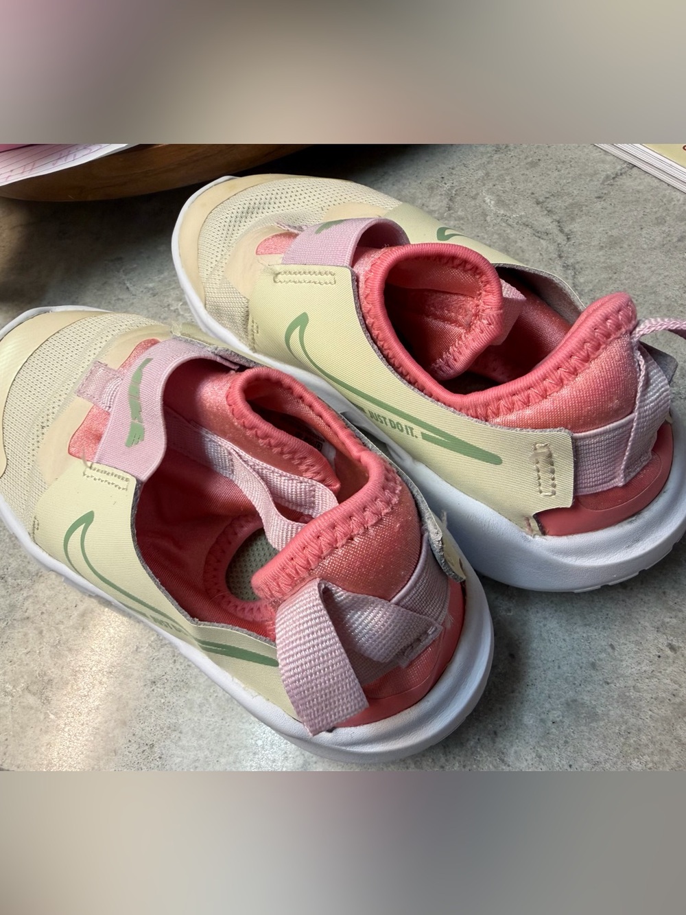 Nike Kids' Slip-On Sneakers — Pink, Cream & Green Accent